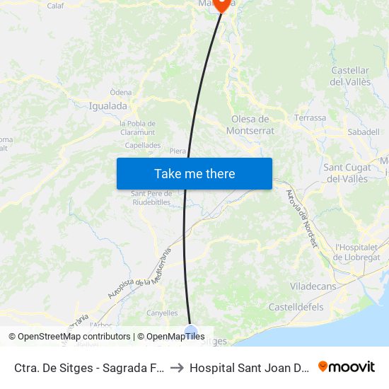 Ctra. De Sitges - Sagrada Familia to Hospital Sant Joan De Deu map