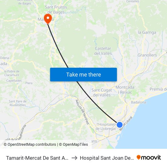 Tamarit-Mercat De Sant Antoni to Hospital Sant Joan De Deu map