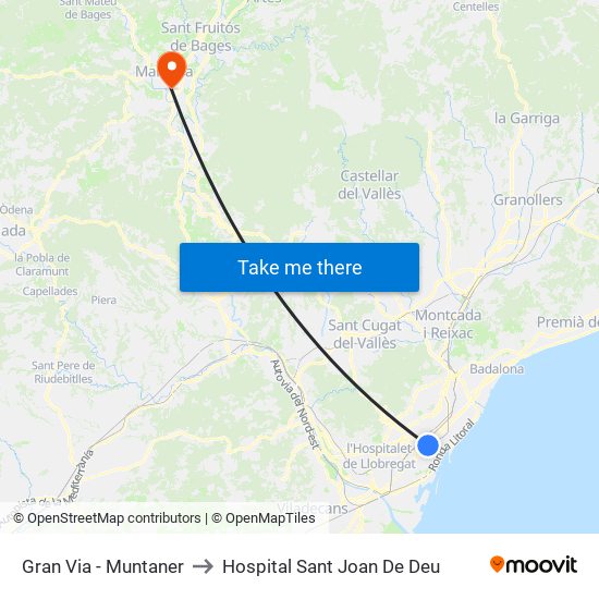 Gran Via - Muntaner to Hospital Sant Joan De Deu map