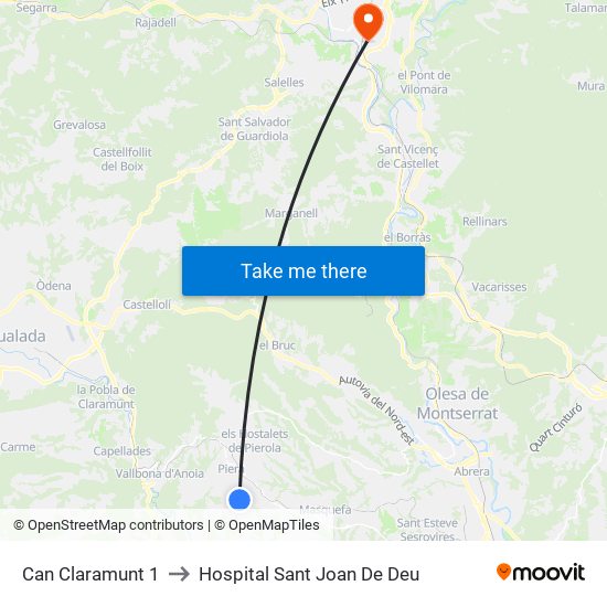 Can Claramunt 1 to Hospital Sant Joan De Deu map