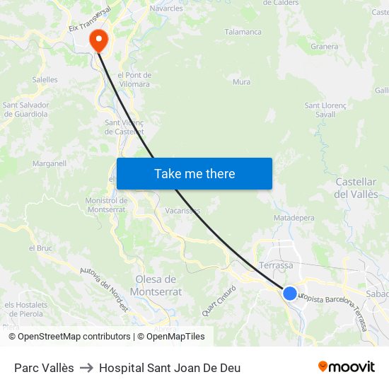 Parc Vallès to Hospital Sant Joan De Deu map