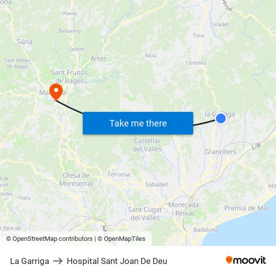 La Garriga to Hospital Sant Joan De Deu map