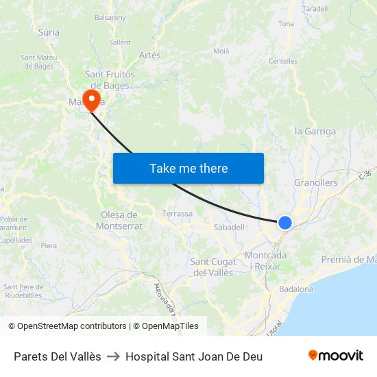 Parets Del Vallès to Hospital Sant Joan De Deu map