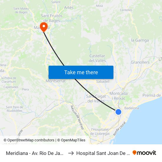 Meridiana - Av. Rio De Janeiro to Hospital Sant Joan De Deu map