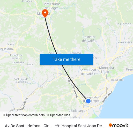 Av De Sant Ildefons - Cirerer to Hospital Sant Joan De Deu map