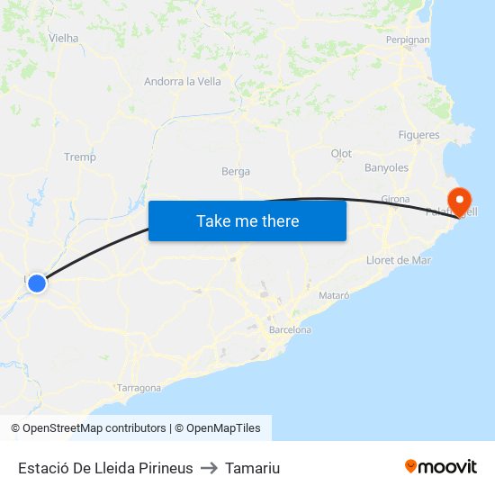 Estació De Lleida Pirineus to Tamariu map
