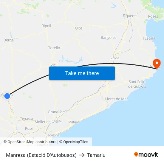 Manresa (Estació D'Autobusos) to Tamariu map
