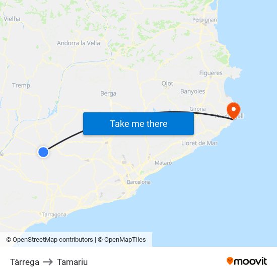 Tàrrega to Tamariu map