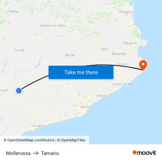 Mollerussa to Tamariu map