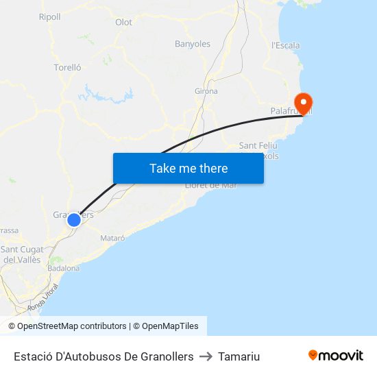 Estació D'Autobusos De Granollers to Tamariu map