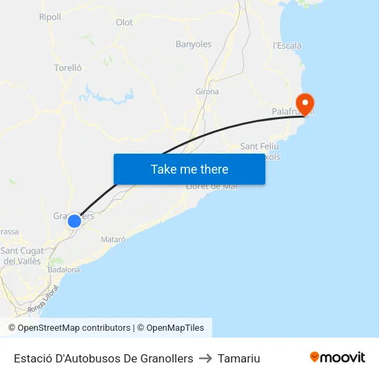 Estació D'Autobusos De Granollers to Tamariu map