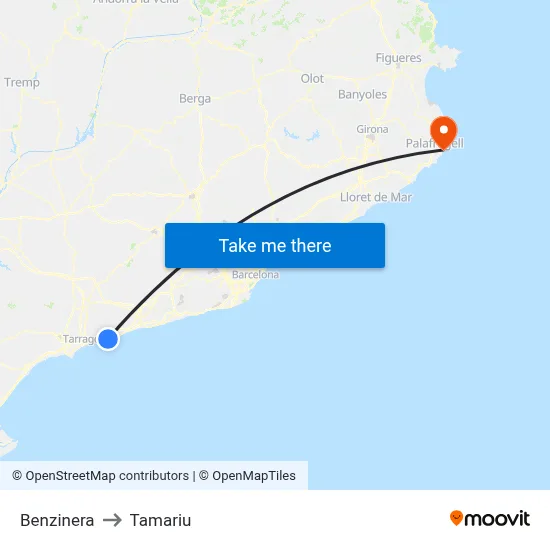 Benzinera to Tamariu map