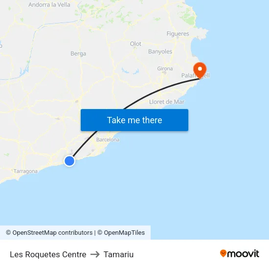Les Roquetes Centre to Tamariu map