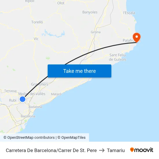 Carretera De Barcelona/Carrer De St. Pere to Tamariu map