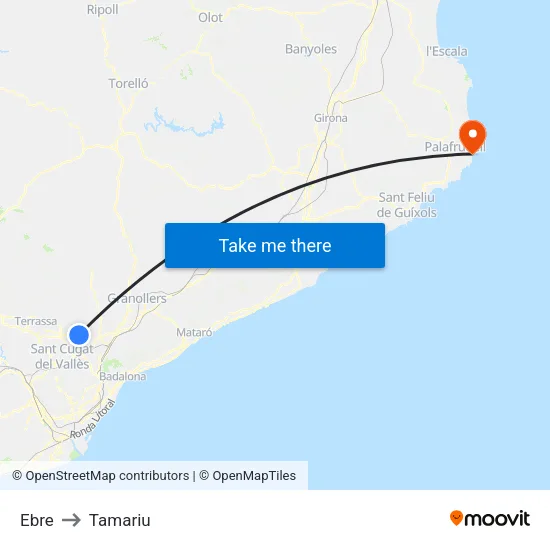 Ebre to Tamariu map