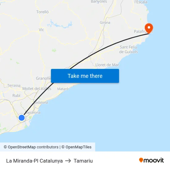La Miranda-Pl Catalunya to Tamariu map