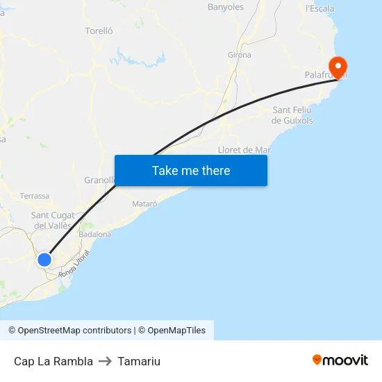 Cap La Rambla to Tamariu map