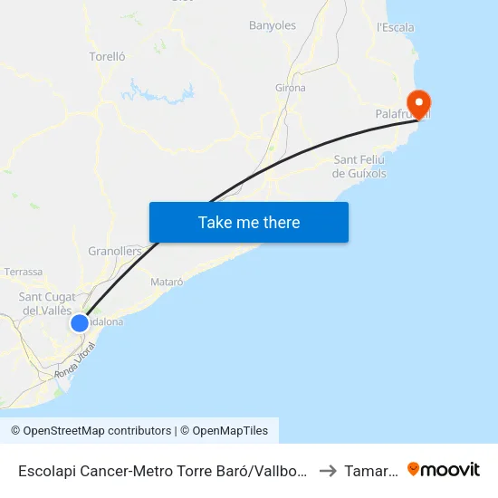 Escolapi Cancer-Metro Torre Baró/Vallbona to Tamariu map