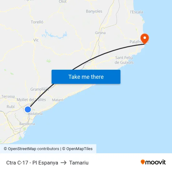 Ctra C-17 - Pl Espanya to Tamariu map