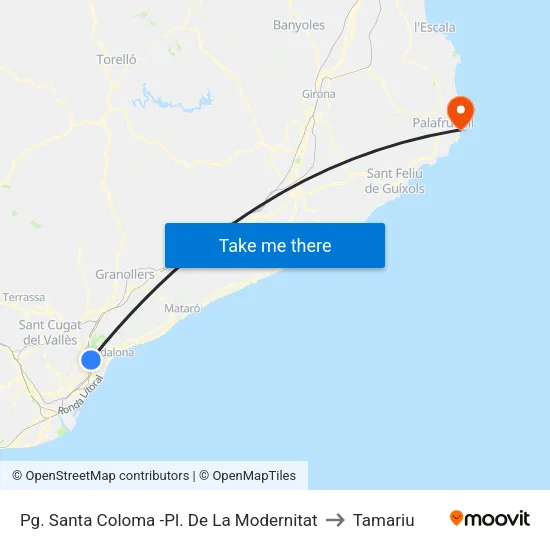 Pg. Santa Coloma  -Pl. De La Modernitat to Tamariu map