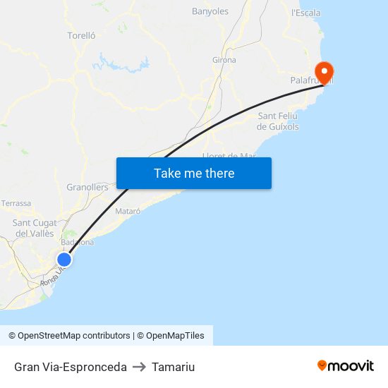 Gran Via-Espronceda to Tamariu map