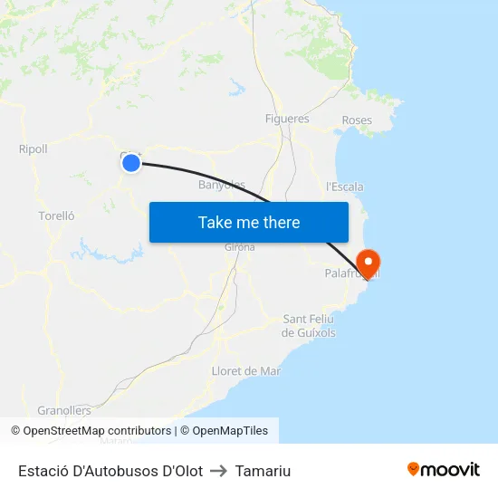 Estació D'Autobusos D'Olot to Tamariu map