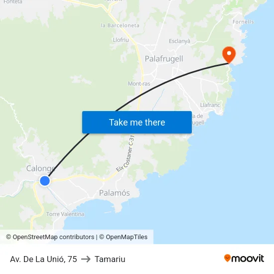Av. De La Unió, 75 to Tamariu map