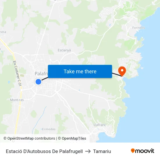 Estació D'Autobusos De Palafrugell to Tamariu map