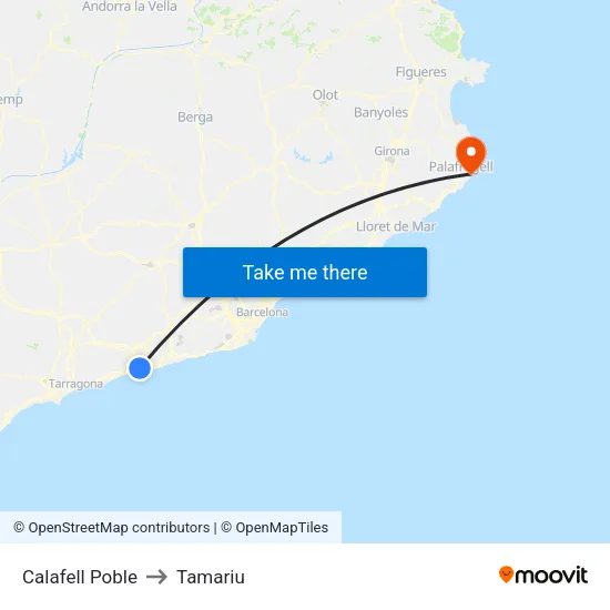 Calafell Poble to Tamariu map