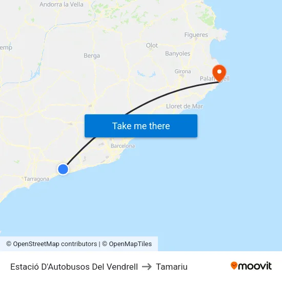 Estació D'Autobusos Del Vendrell to Tamariu map