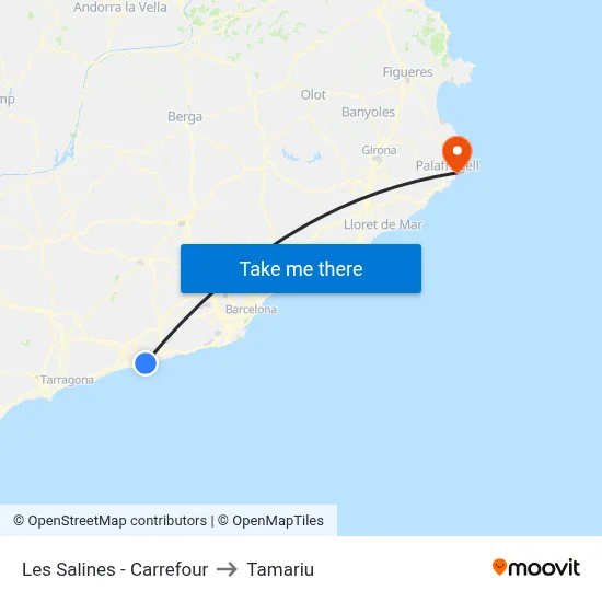 Les Salines - Carrefour to Tamariu map
