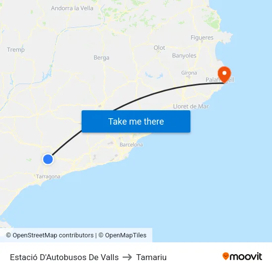 Estació D'Autobusos De Valls to Tamariu map