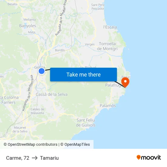 Carme, 72 to Tamariu map