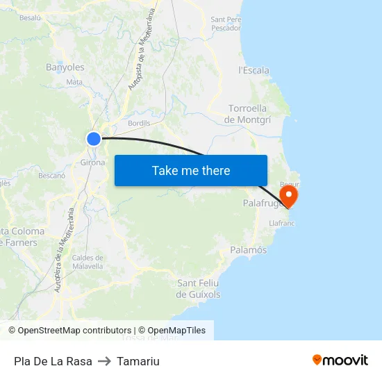 Pla De La Rasa to Tamariu map
