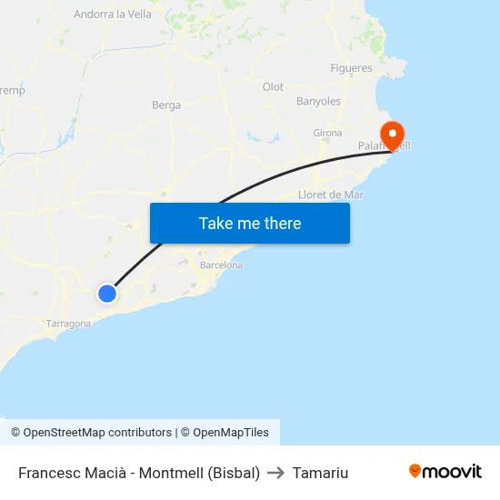 Francesc Macià - Montmell (Bisbal) to Tamariu map