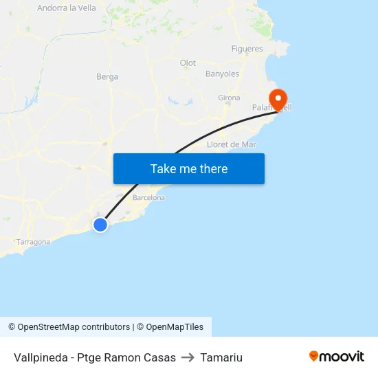 Vallpineda - Ptge Ramon Casas to Tamariu map