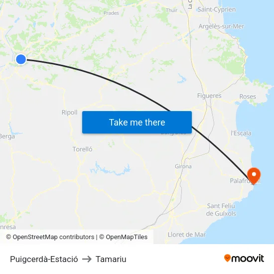 Puigcerdà-Estació to Tamariu map