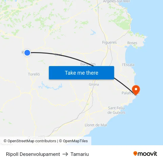 Ripoll Desenvolupament to Tamariu map