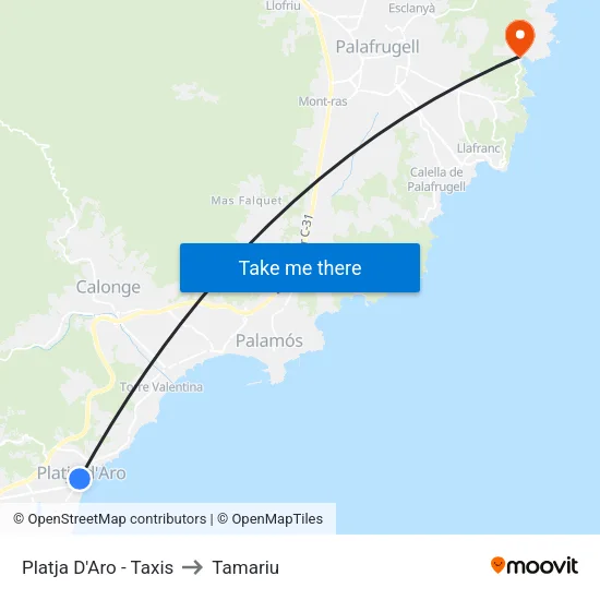Platja D'Aro - Taxis to Tamariu map