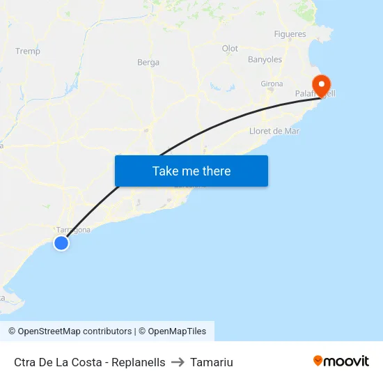 Ctra De La Costa - Replanells to Tamariu map