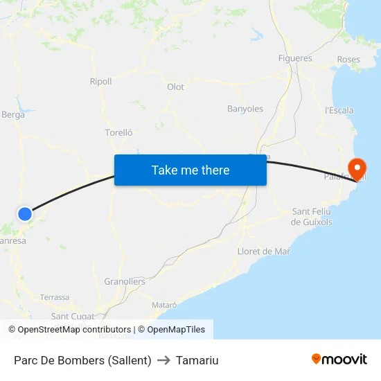 Parc De Bombers (Sallent) to Tamariu map
