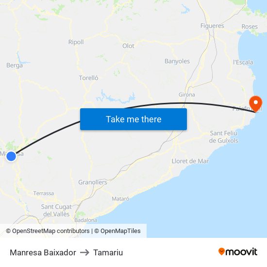 Manresa Baixador to Tamariu map