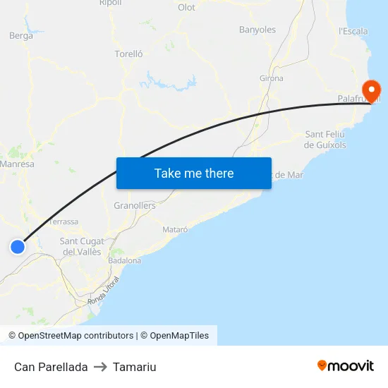 Can Parellada to Tamariu map