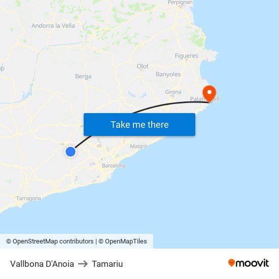 Vallbona D'Anoia to Tamariu map
