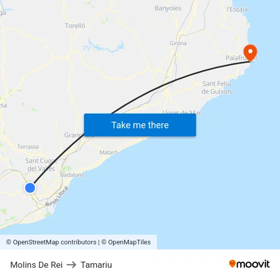 Molins De Rei to Tamariu map