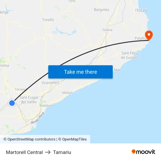 Martorell Central to Tamariu map