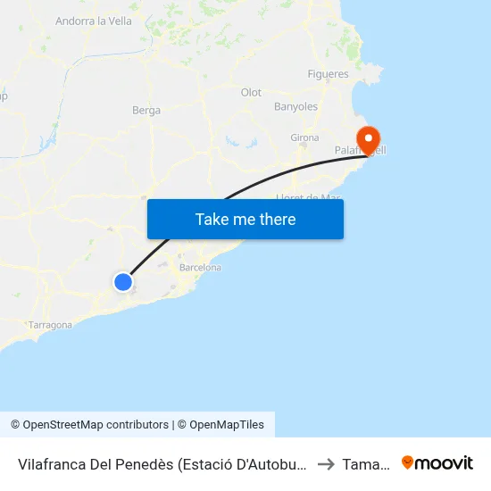 Vilafranca Del Penedès (Estació D'Autobusos) to Tamariu map