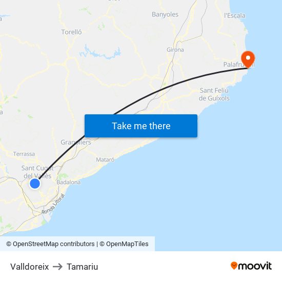 Valldoreix to Tamariu map