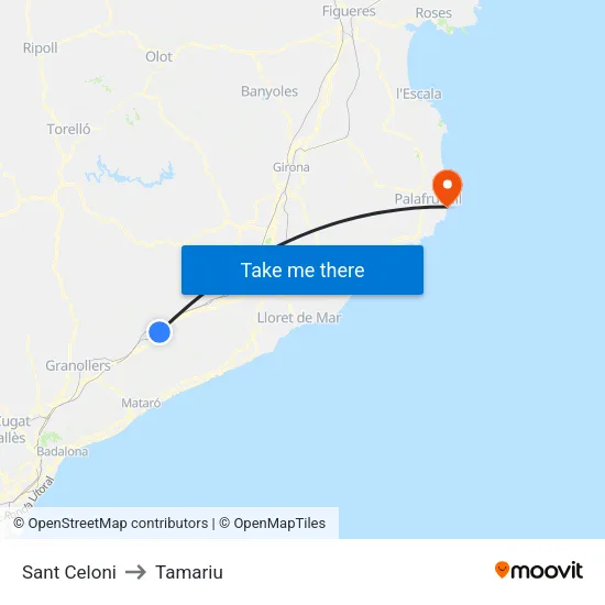 Sant Celoni to Tamariu map