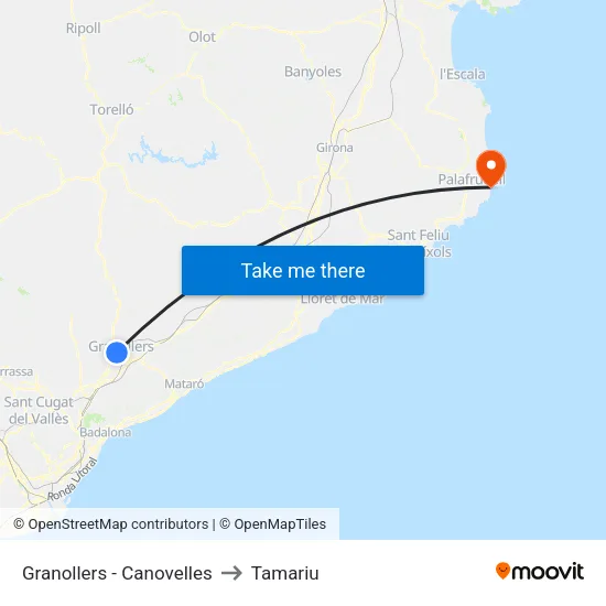 Granollers - Canovelles to Tamariu map